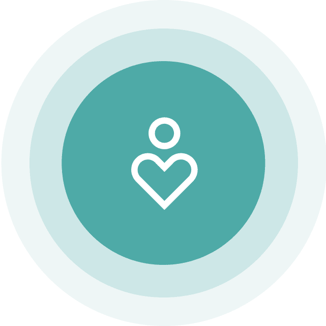 Person with heart icon in circle.